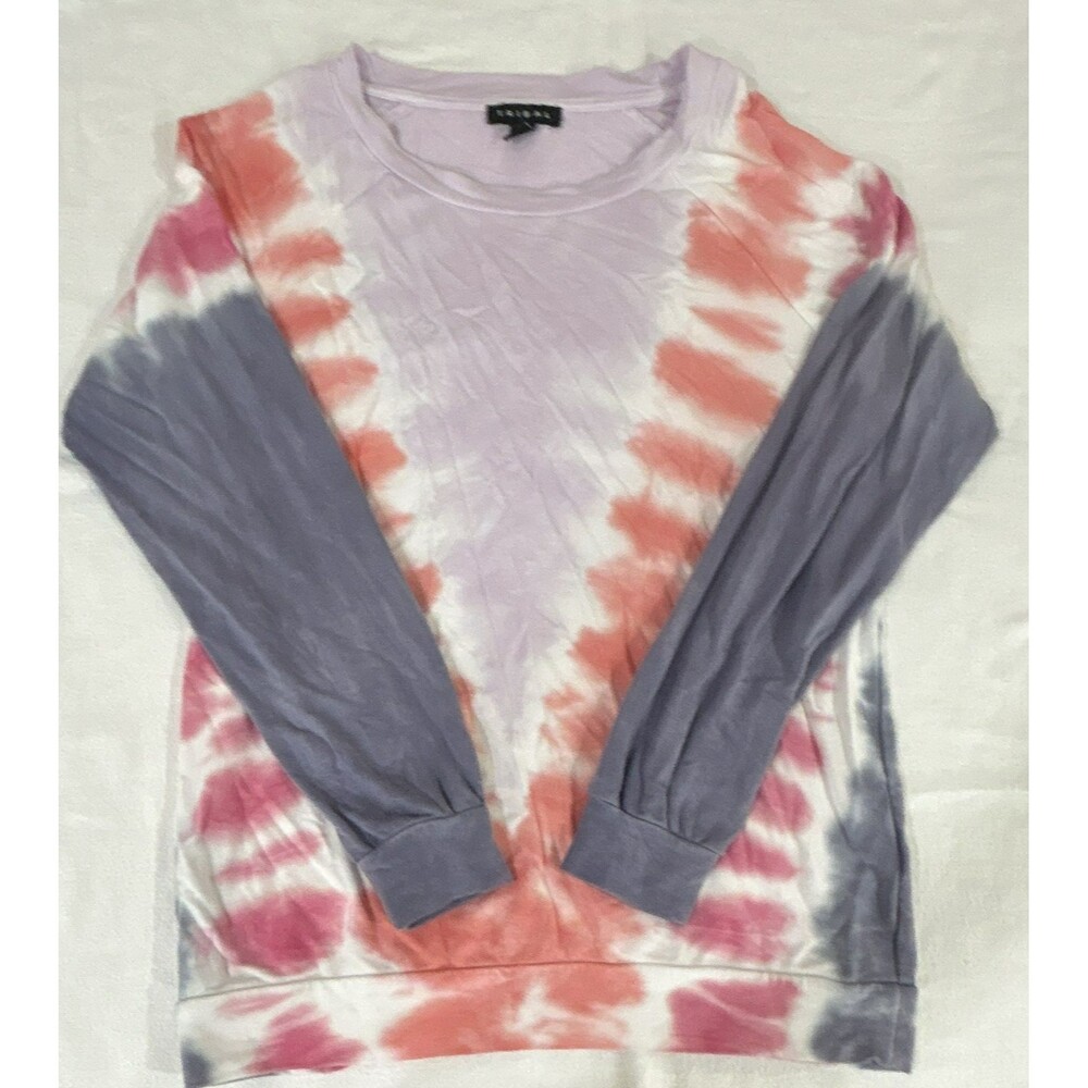 Tribal XS Purple/Pink/Gray Tie-Dye Knit Crew Neck Long Sleeve Stretch Top 0098